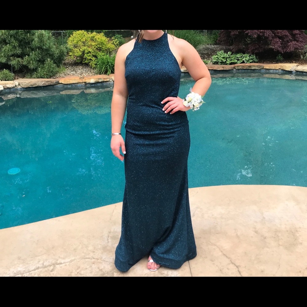 Long Teal Prom Dress